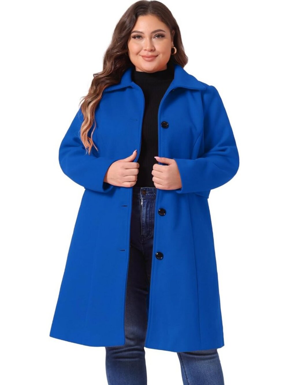Plus Size Women's Long Belted Winter Coat - Single Breasted, Warm & Stylish